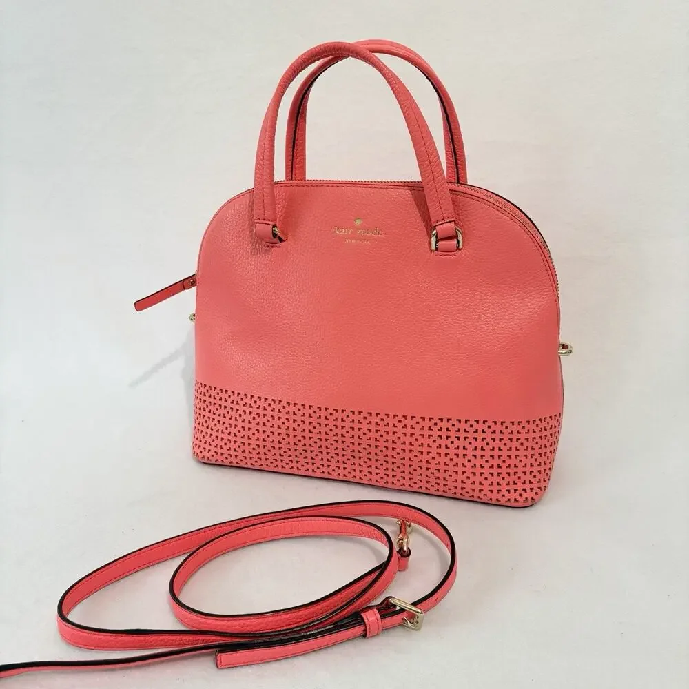 Kate Spade Wakefield Lane Carli Coral Handbag Pinkish Orange Laser Cut Purse